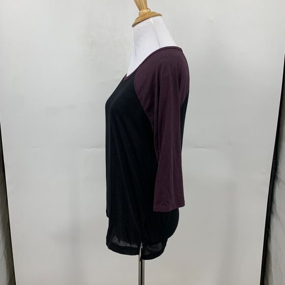 Sweaty Betty Top Womens S Small Purple/Black Semi Sheer Crew Neck 3/4 Sleeves - Picture 4 of 12